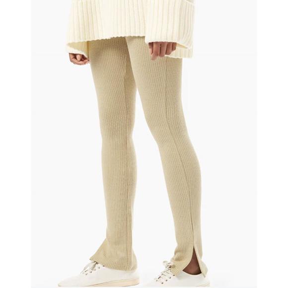 NEW WE WORE WHAT oat ribbed flare pants in oat - Picture 3 of 6